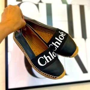 Chloe Woody Leather Logo Loafer Espadrilles